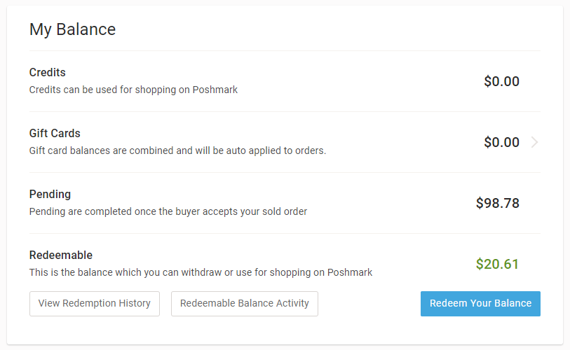 How do you get your money from Poshmark example of the different types of funds on Poshmark.
